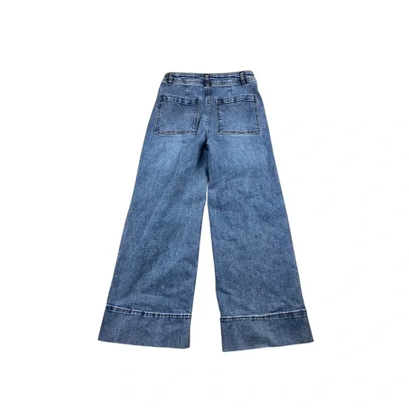 OAT New York Womens High Rise Wide Leg Cuffed Jeans Medium Wash Blue Size 6/28 - Picture 2 of 4